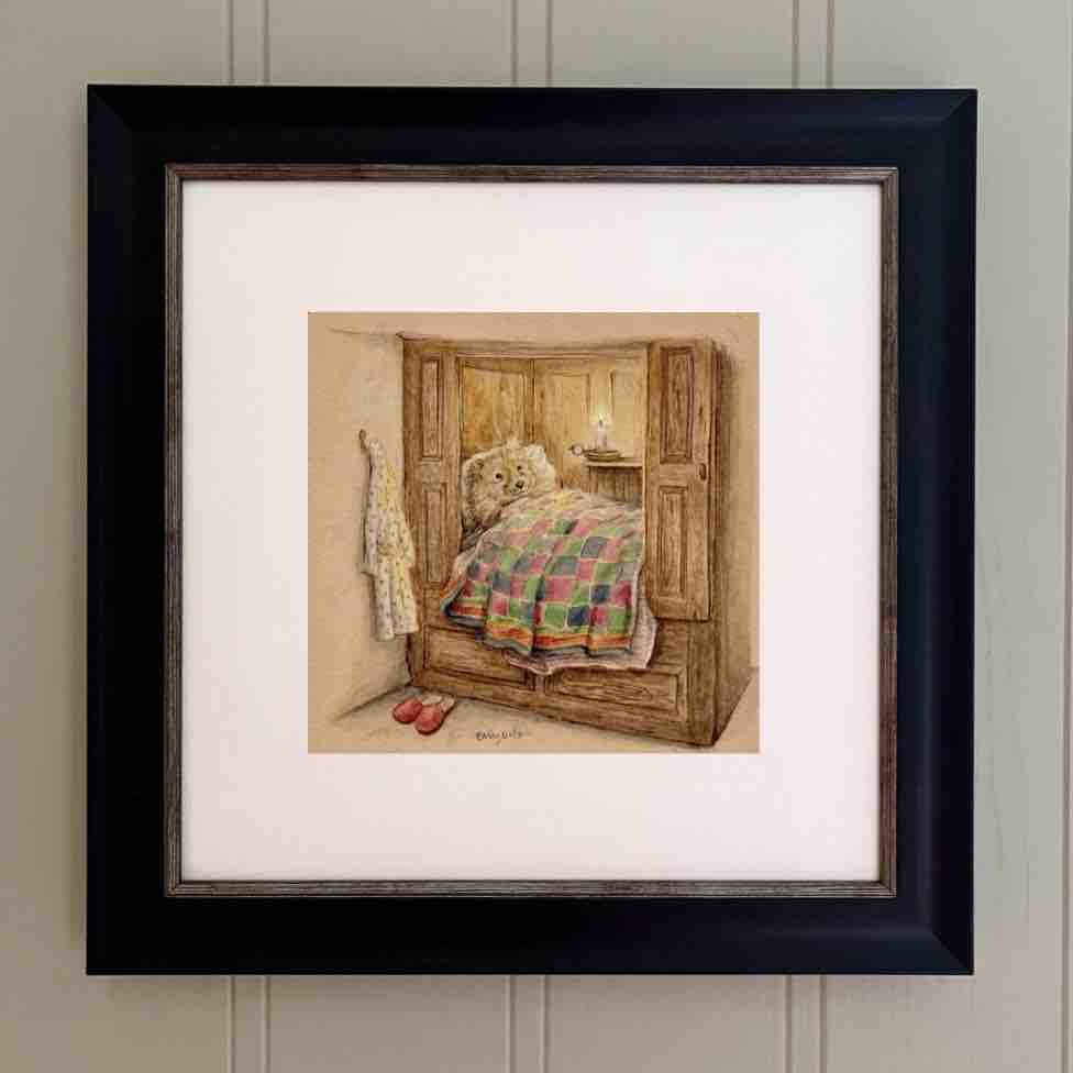 Framed Mini Print - Little Vole In Her Box Bed